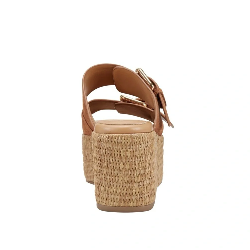 Marc Fisher Suede Double Buckle Platform Sandals in Tan